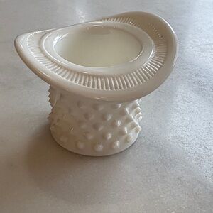 White Hobnail Glass Hat Vase